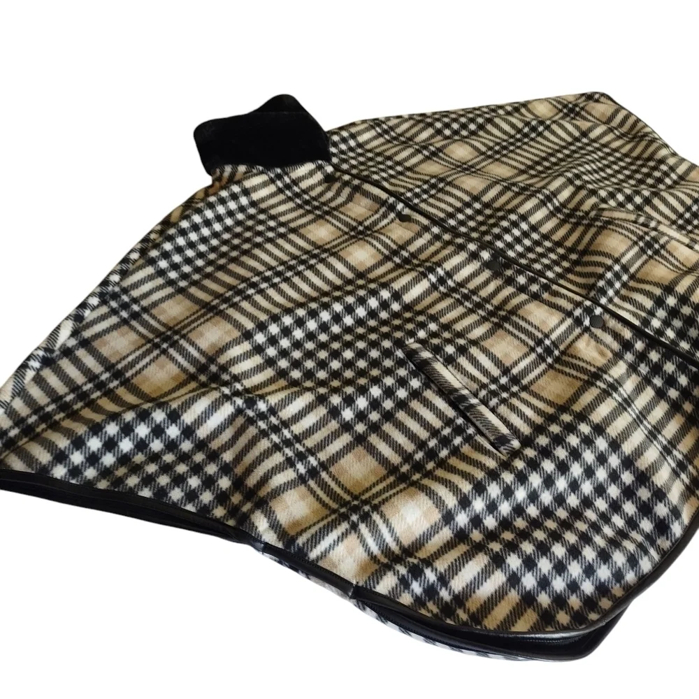 Rachel Roy Women’s Poncho Black White Thick Fleece Faux aux Fur/Leather Trim XL - Picture 6 of 11